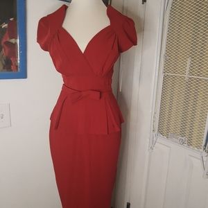 1940s inspired Stop Staring red peplum dress